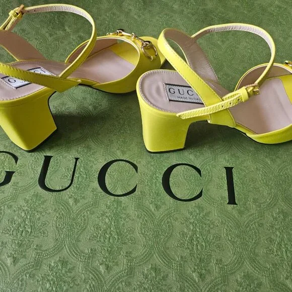 GUCCI Women's Mid-heel Sandal With Horsebit In Yellow size 37+ - Picture 6 of 11